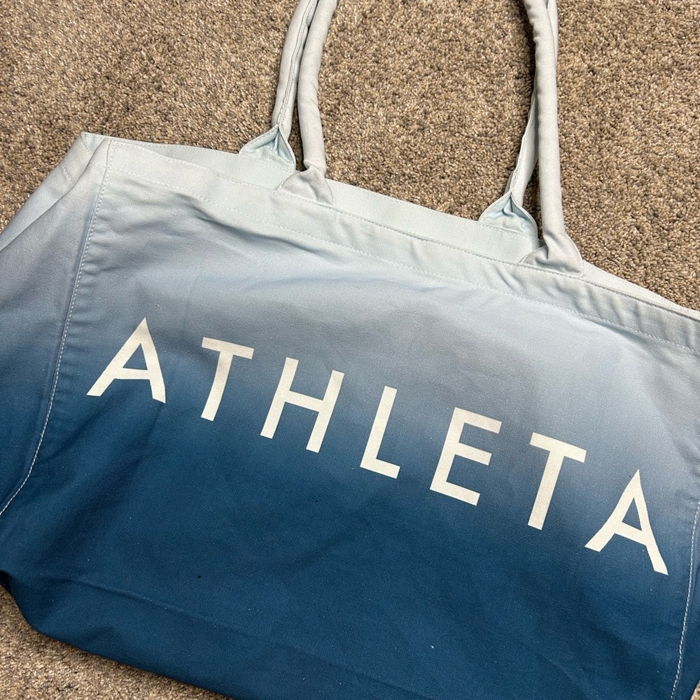 Athleta Large Canvas Tote Bag Blue Gradient Logo Print